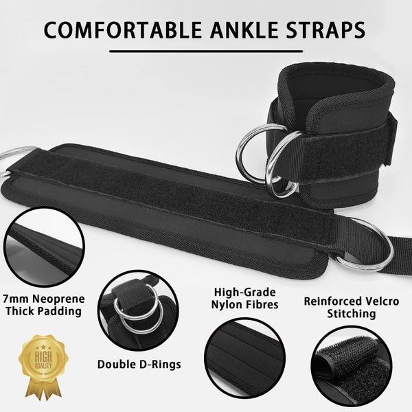 2X Ankle Straps For Cable Machines D Rings Gym Cuff Kickbacks Glute Workouts Leg Hip Extensions Black Wrist & Ankle Weights