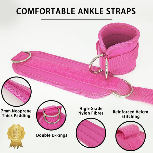2X Ankle Straps For Cable Machines D Rings Gym Cuff Kickbacks Glute Workouts Leg Extensions Hip Pink Wrist & Ankle Weights