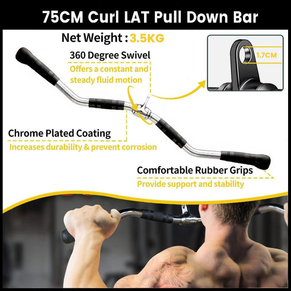 75Cm Tricep Press Pulldown Bar Cable Machine Revolving Lat Down Rotating Curl Home Gym Attachments