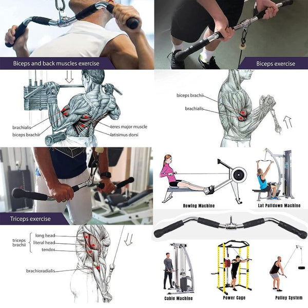 75Cm Tricep Press Pulldown Bar Cable Machine Revolving Lat Down Rotating Curl Home Gym Attachments