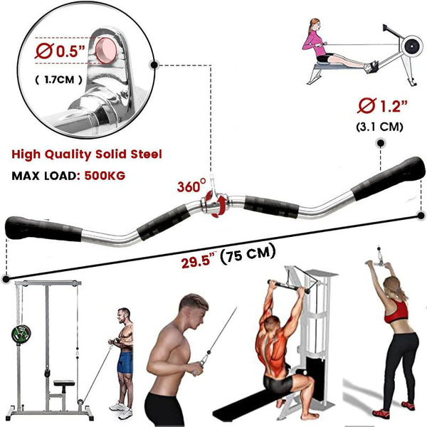 75Cm Tricep Press Pulldown Bar Cable Machine Revolving Lat Down Rotating Curl Home Gym Attachments