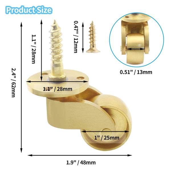25Mm Castor Brass Caster Wheel Swivel Vintage Chairs Cabinet Bed Furniture Wheels Castor Wheels