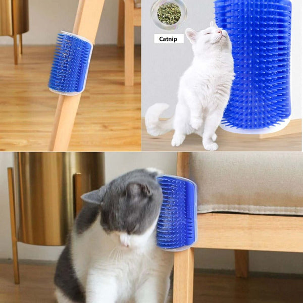 Cat Self Groomer Catnip Dog Toy Corner Wall Scratcher Comb Grooming Massage Brush Blue Pet Grooming