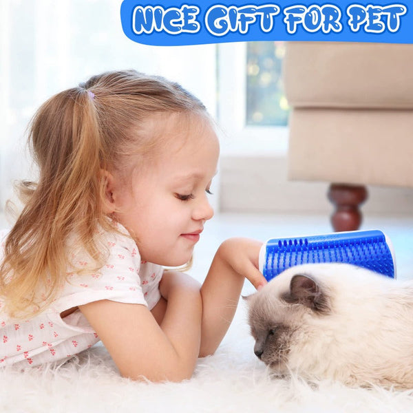 Cat Self Groomer Catnip Dog Toy Corner Wall Scratcher Comb Grooming Massage Brush Blue Pet Grooming