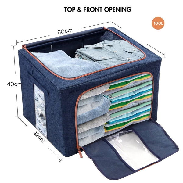 100L Cloth Storage Box Closet Organizer Bags Clothes Wardrobe Idea Grey Blue Storage Boxes