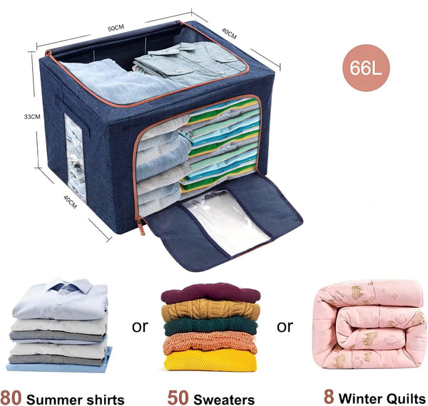 66L Cloth Storage Box Closet Organizer Bags Clothes Wardrobe Idea Grey Blue Closet Organisers