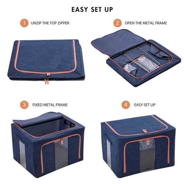 66L Cloth Storage Box Closet Organizer Bags Clothes Wardrobe Idea Grey Blue Closet Organisers