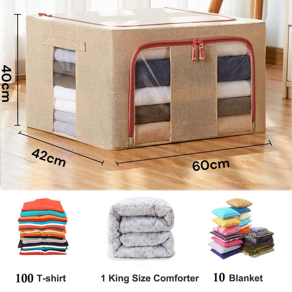 100L Cloth Storage Box Closet Organizer Bags Clothes Wardrobe Idea Cream Storage Boxes