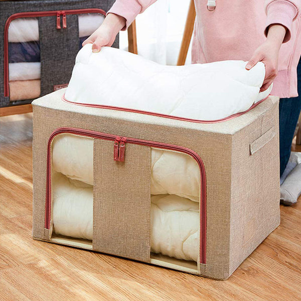 100L Cloth Storage Box Closet Organizer Bags Clothes Wardrobe Idea Cream Storage Boxes