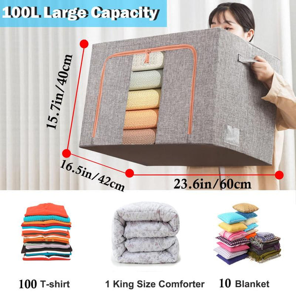 100L Cloth Storage Box Closet Organizer Bags Clothes Wardrobe Idea Grey Storage Boxes