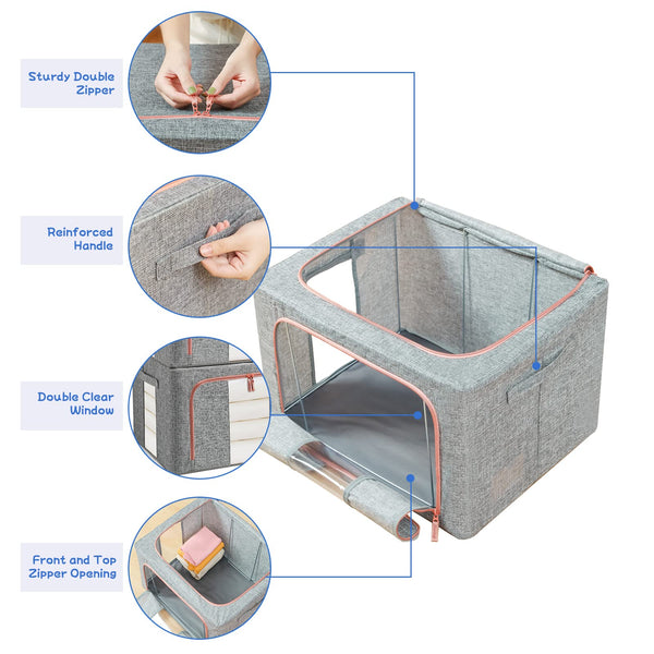 24L Foldable Fabric Storage Bin Closet Organizer Box For Wardrobe Clothes And Home Use Grey Closet Organisers