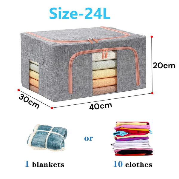 24L Foldable Fabric Storage Bin Closet Organizer Box For Wardrobe Clothes And Home Use Grey Closet Organisers