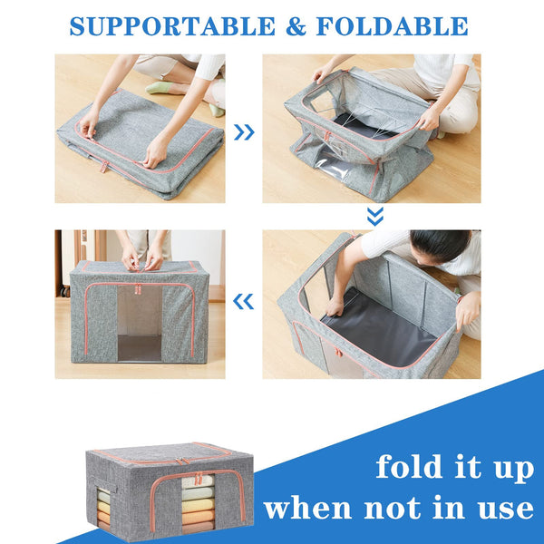24L Foldable Fabric Storage Bin Closet Organizer Box For Wardrobe Clothes And Home Use Grey Closet Organisers