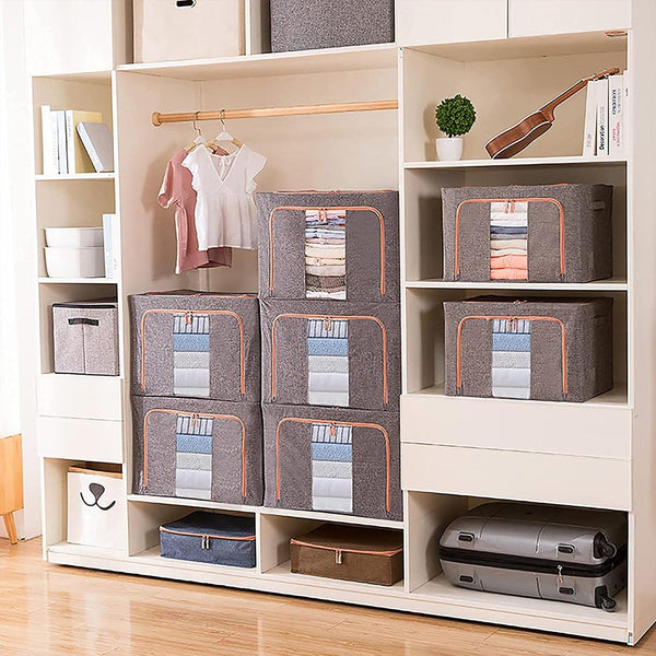 66L Cloth Storage Box Closet Organizer Bags Clothes Wardrobe Idea Grey Closet Organisers