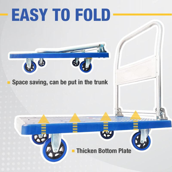 150Kg Foldable Warehouse Platform Trolley Truck Dolly Cart Swivel Wheels Moving Flatbed Wheelbarrows Carts Wagons