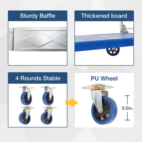 300Kg Foldable Warehouse Platform Trolley Truck Dolly Cart Swivel Wheels Moving Flatbed Wheelbarrows Carts Wagons