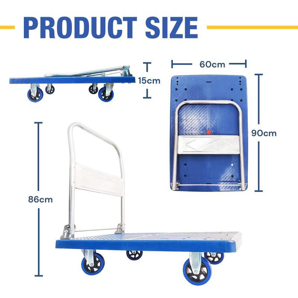 300Kg Foldable Warehouse Platform Trolley Truck Dolly Cart Swivel Wheels Moving Flatbed Wheelbarrows Carts Wagons