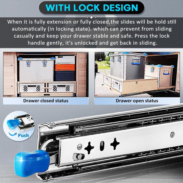 40In Pair 1000 2000Mm 150Kg Capacity Heavy Duty Trailer Drawer Slides Rails Runners Locking Cabinet Pulls