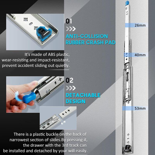 40In Pair 1000 2000Mm 150Kg Capacity Heavy Duty Trailer Drawer Slides Rails Runners Locking Cabinet Pulls