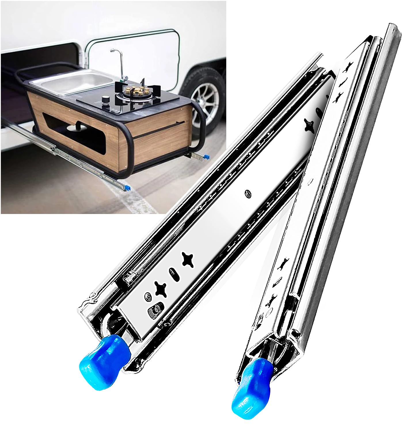 56In Pair 1000 2000Mm 150Kg Capacity Heavy Duty Trailer Drawer Slides Rails Runners Locking Cabinet Pulls