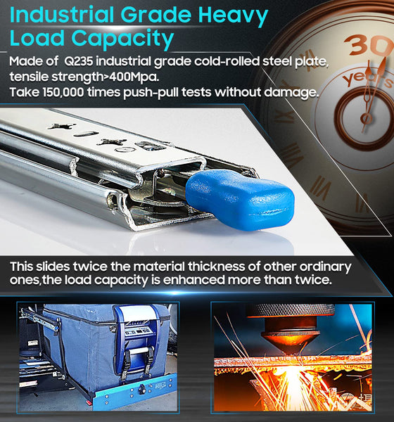 56In Pair 1000 2000Mm 150Kg Capacity Heavy Duty Trailer Drawer Slides Rails Runners Locking Cabinet Pulls