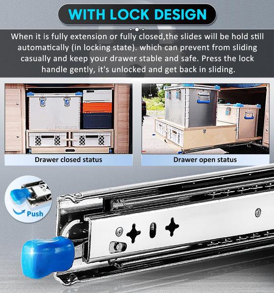 56In Pair 1000 2000Mm 150Kg Capacity Heavy Duty Trailer Drawer Slides Rails Runners Locking Cabinet Pulls