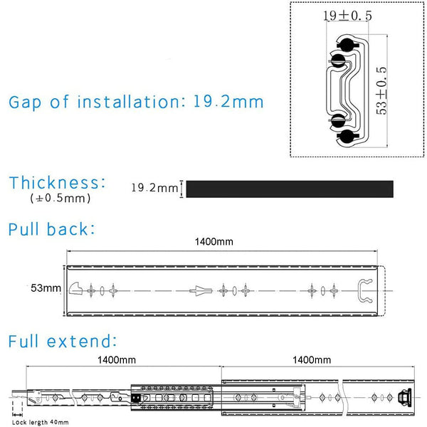 56In Pair 1000 2000Mm 150Kg Capacity Heavy Duty Trailer Drawer Slides Rails Runners Locking Cabinet Pulls