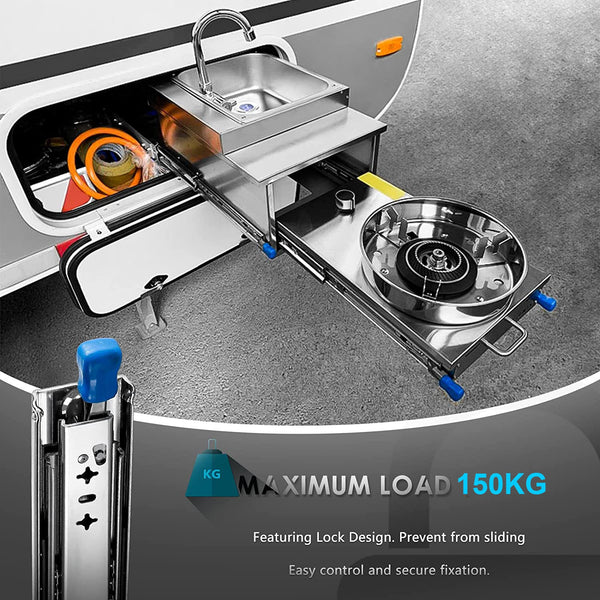 56In Pair 1000 2000Mm 150Kg Capacity Heavy Duty Trailer Drawer Slides Rails Runners Locking Cabinet Pulls