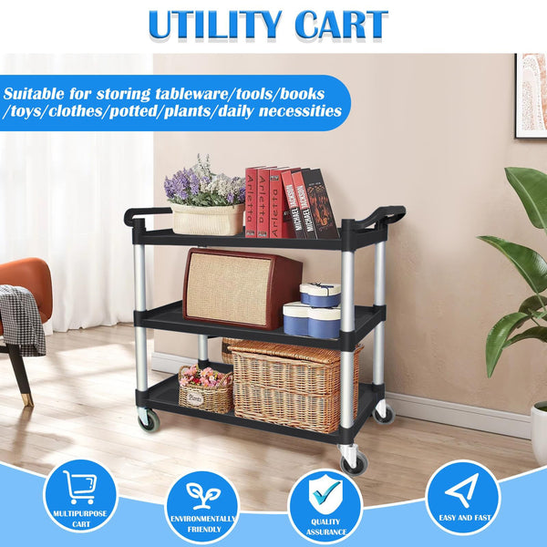 3 Tier Large Service Food Cart Restaurant Trolley Utility Kitchen Catering Shelf Storage Kitchen Carts