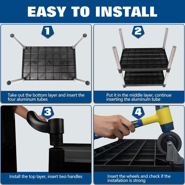 3 Tier Large Service Food Cart Restaurant Trolley Utility Kitchen Catering Shelf Storage Kitchen Carts