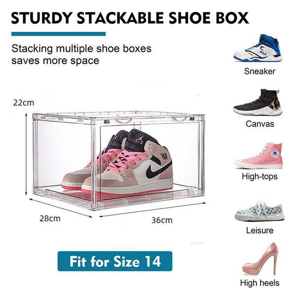 1 Pack Large Acrylic Shoe Box Storage Side Door Open Stackable Boxes Transparent Clear Display Case Shoe Racks