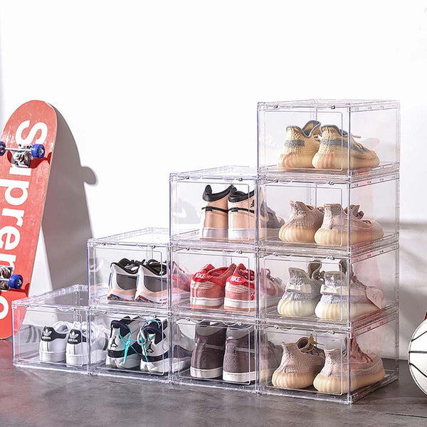 1 Pack Large Acrylic Shoe Box Storage Side Door Open Stackable Boxes Transparent Clear Display Case Shoe Racks
