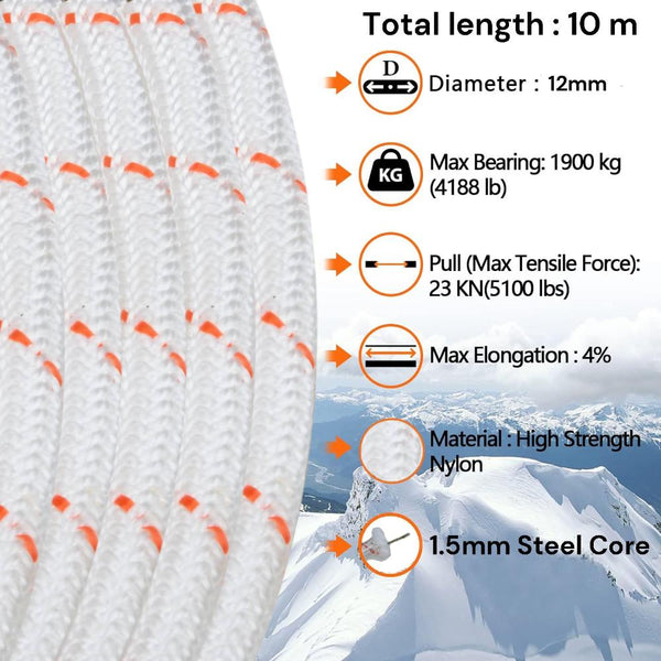 12Mm 10M Safety Climbing Rope Nylon Rock Static Outdoor Boat Anchor Marine Dock Lines Marine Rope