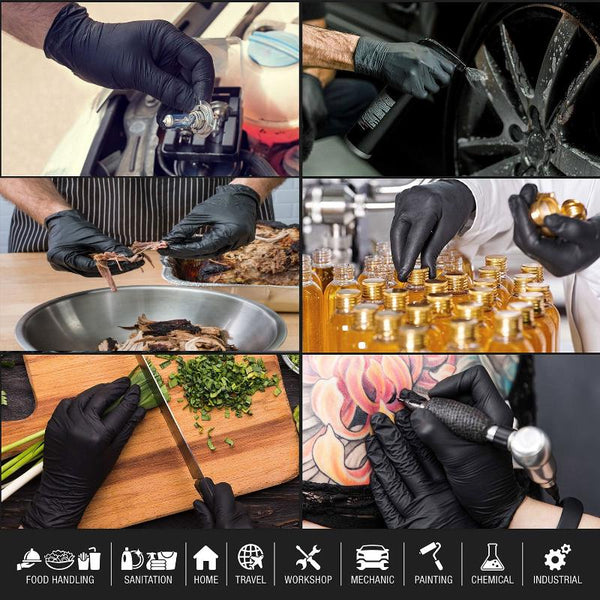 100X Nitrile Black Industrial Mechanic Tattoo Food Disposable Gloves Large Cleaning Gloves