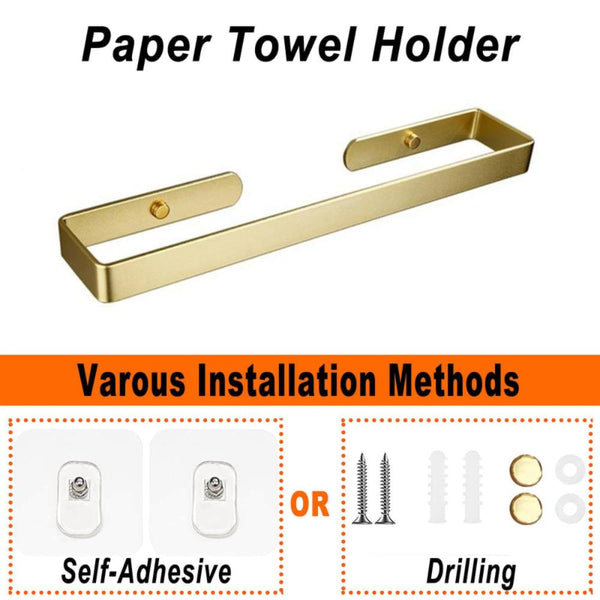 Gold Kitchen Bathroom Paper Holder Towel Self Adhesive Or Screw Mount 40Cm Paper Towel Holders