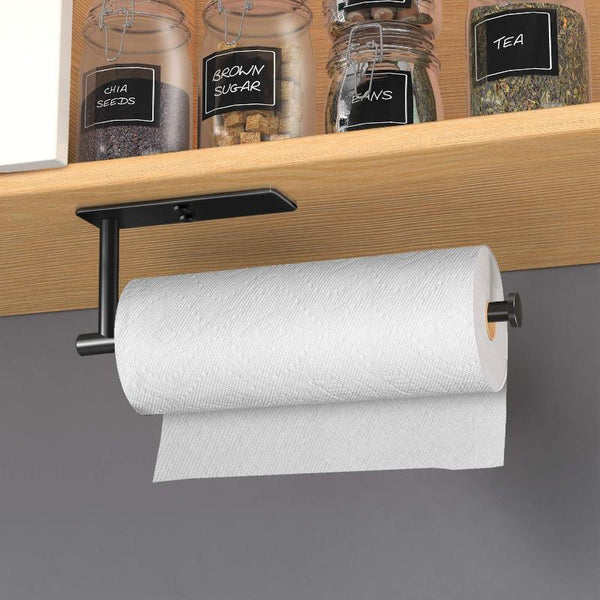 Kitchen Paper Holder Under Cabinet Wall Mount Adhesive Towel Rectangle Black Paper Towel Holders