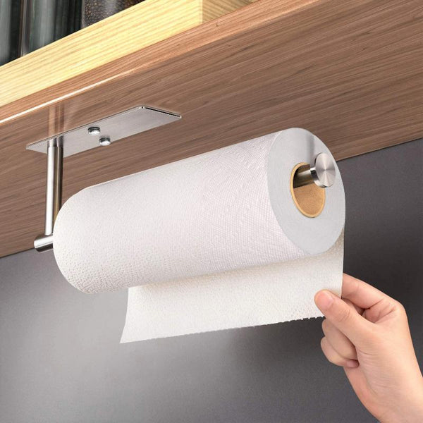 Kitchen Paper Holder Under Cabinet Wall Mount Adhesive Towel Rectangle Silver Paper Towel Holders