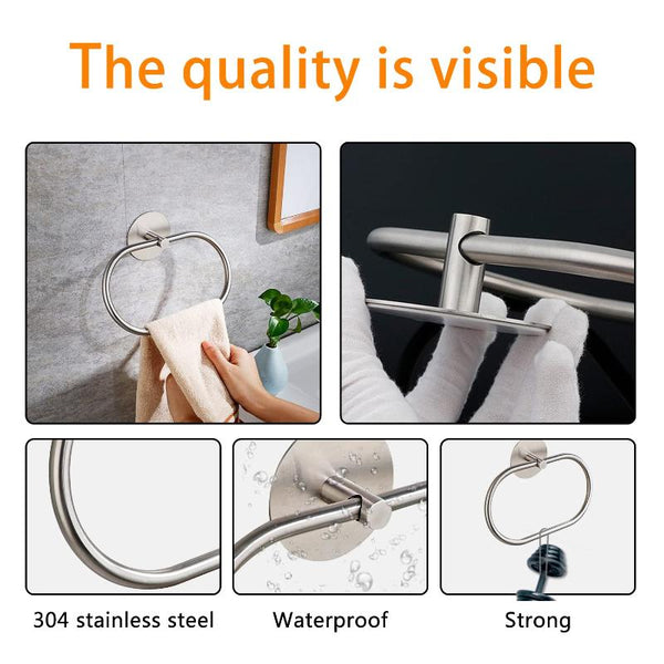Bathroom Towel Ring Rack Adhesive Hand Towels Holder Hanger Silver Towel Racks