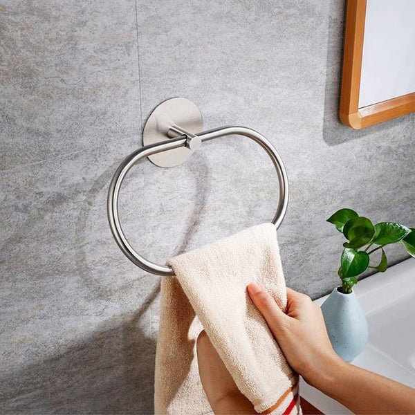 Bathroom Towel Ring Rack Adhesive Hand Towels Holder Hanger Silver Towel Racks