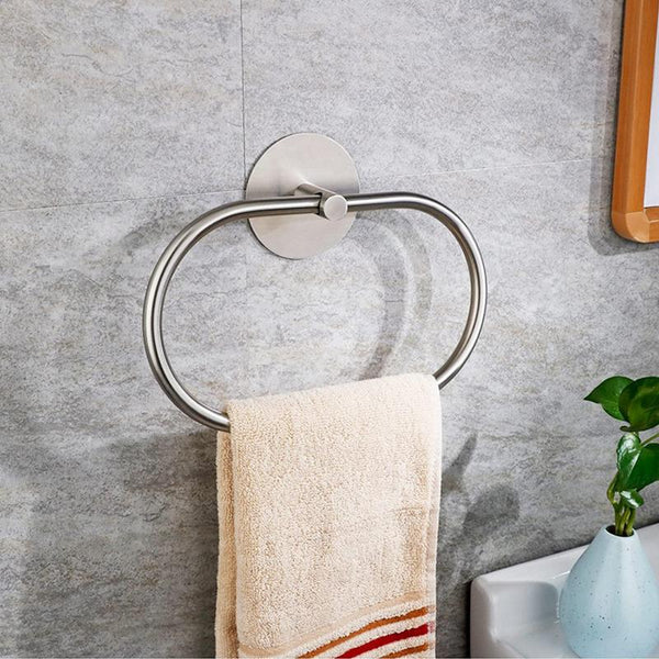 Bathroom Towel Ring Rack Adhesive Hand Towels Holder Hanger Silver Towel Racks