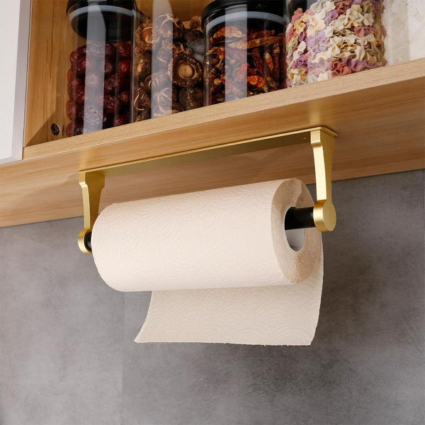 Kitchen Paper Holder Under Cabinet Screw Wall Mount Adhesive Towel Rectangle Gold Paper Towel Holders