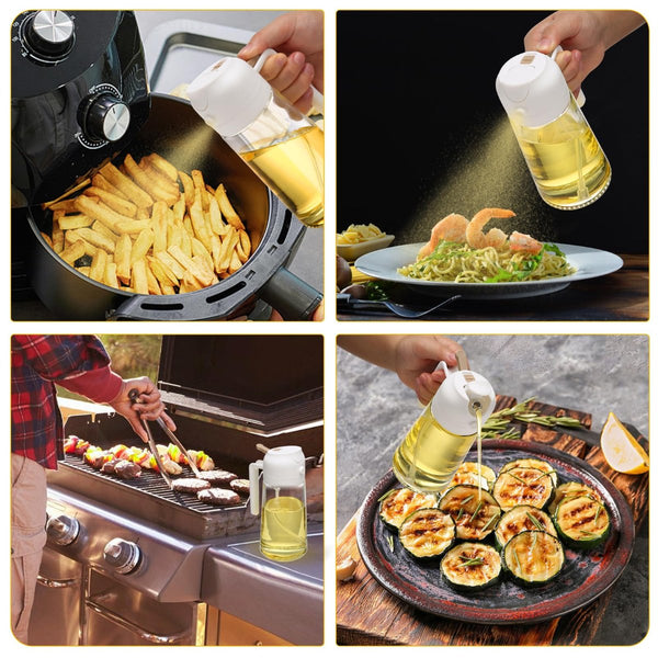 600Ml 2 In 1 Glass Oil Sprayer Dispenser Kitchen Sprayz Cooking Baking Bottle Bbq White Oil & Vinegar Dispensers