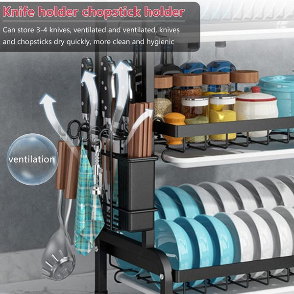 Dish Rack 3 Tier Dryer Drainer Stainless Steel Drying Drip Trays Side Holder Kitchen Storage Save Space Racks & Holders