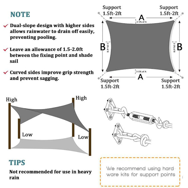 3M X 5M Grey Rectangle Sun For Patios Uv Outdoor Canopy Backyard Sunshades Shade Sails