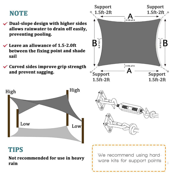 4M X 6M Grey Rectangle Sun For Patios Uv Outdoor Canopy Backyard Sunshades Shade Sails