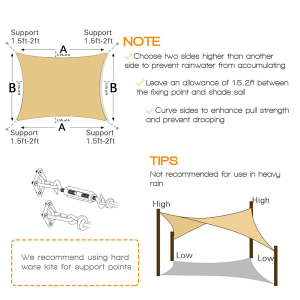 2M X 3M Rectangle Sun For Patios Uv Outdoor Canopy Backyard Sunshades Shade Sails
