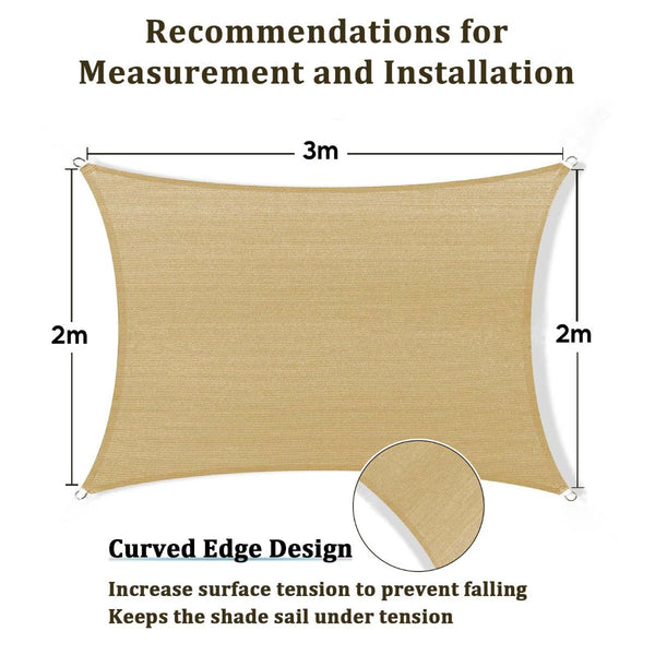 2M X 3M Rectangle Sun For Patios Uv Outdoor Canopy Backyard Sunshades Shade Sails