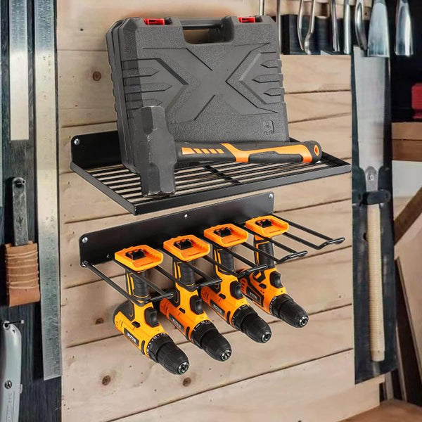 Power Tool Organizer Drill Holder Wall Mount Garage Storage Shelves Rack Set Wall Tool Racks