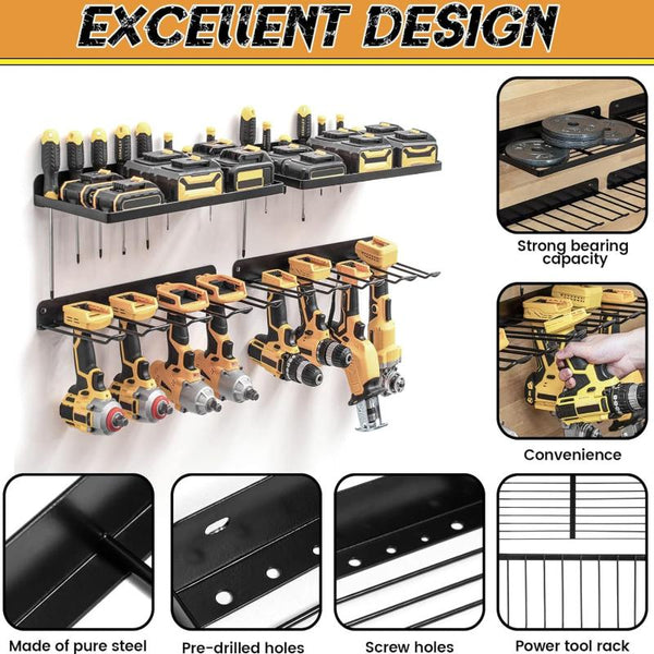 Power Tool Organizer Drill Holder Wall Mount Garage Storage Shelves Rack Set Wall Tool Racks
