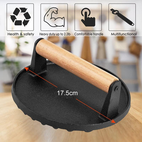 Heavy Duty Round / Rectangle Cast Iron Grill Burger Press Seasoned Steak Griddle Bbq Grilling Burger Presses